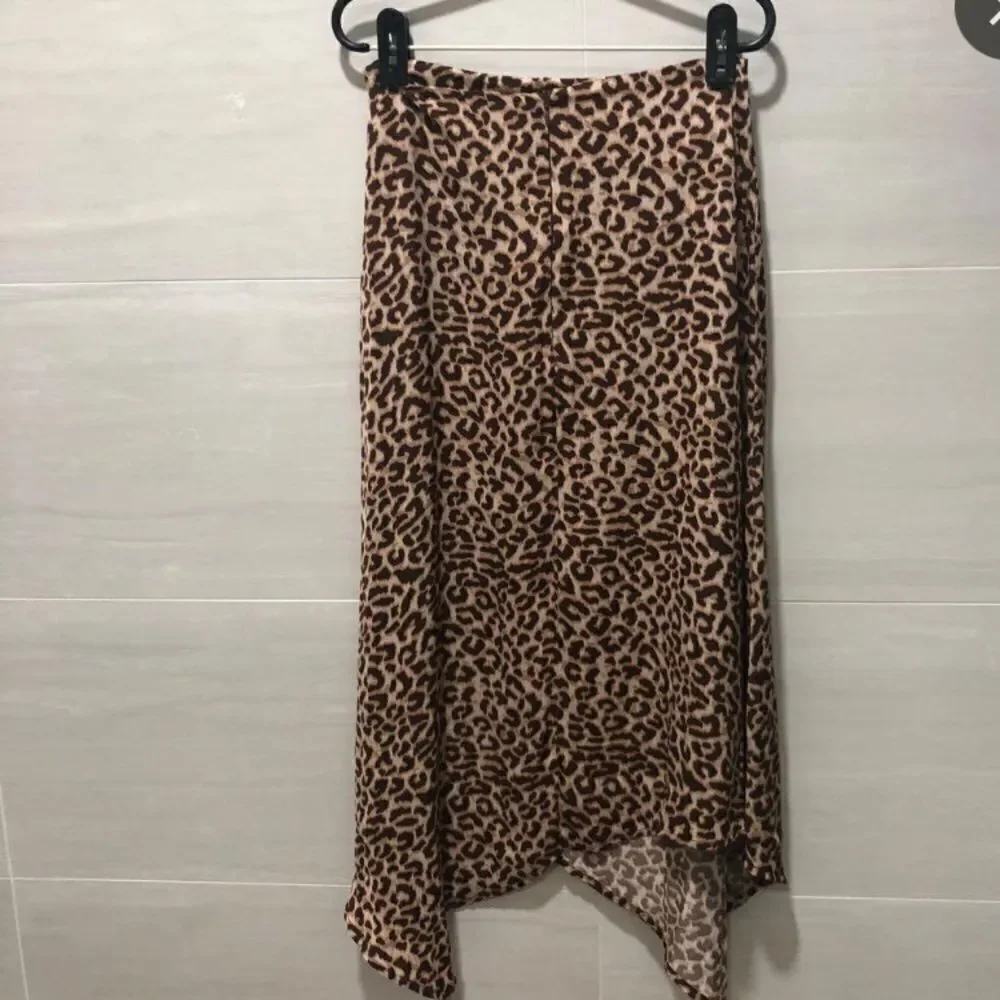 COTTON ON Brown Leopard Animal Print Asymmetrical Hem Midi Skirt
